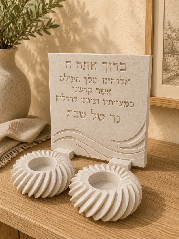סט הדלקת נרות דגם ׳׳הילה׳׳ - צבע שיש מייפל, בעבודת יד