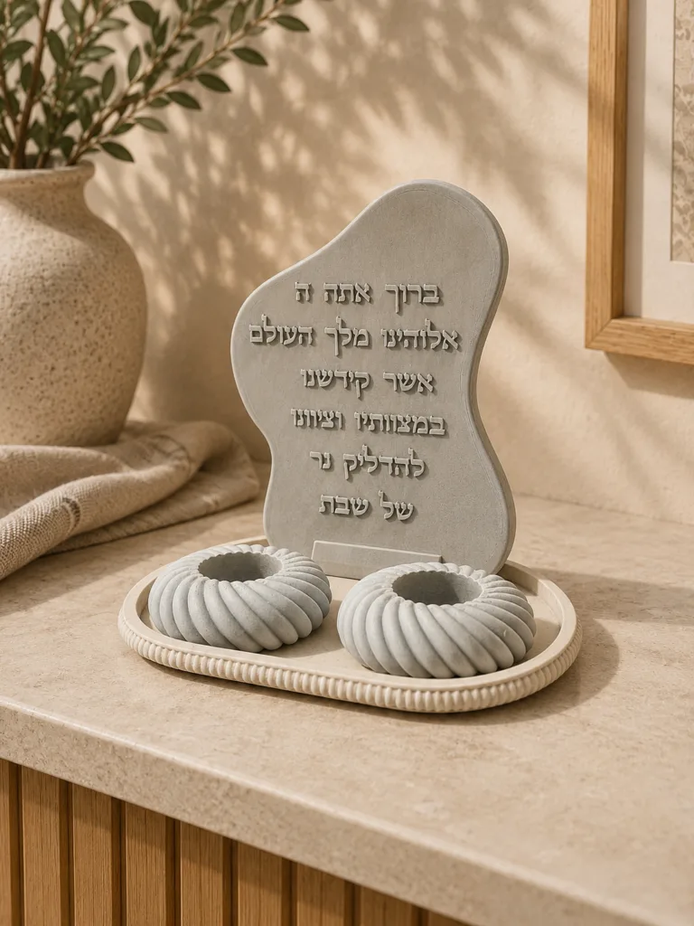 סט הדלקת נרות דגם ״שלוות שבת״, צבע אפור, אביה סטודיו